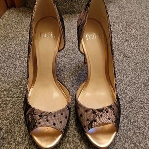 Black Lace and Gold Heels